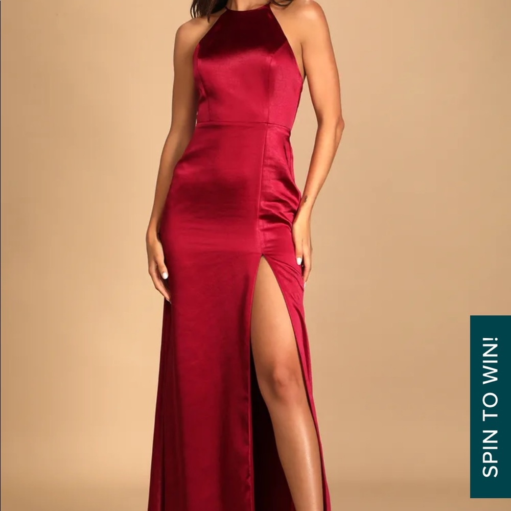Small Lulu’s Burgundy Satin Strappy Maxi Dress